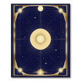 Washable Celestial Sun Area Rug - Navy Blue & Gold Low Pile Non-Slip Rug