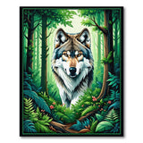 Majestic Wolf in Emerald Forest Area Rug