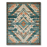 Blue and Teal Teal Orange Geometric Southwestern Area Rug
