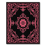 Pink Ornate Pink Floral Area Rug on Black