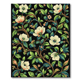 Vintage White Blossom Floral Area Rug on Black