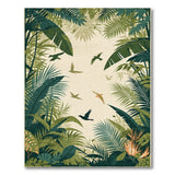 Lush Green Jungle Leaves and Birds Area Rug