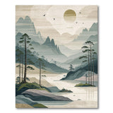 Misty Teal Mountains Pine Landscape Area Rug