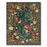 Teal Persian Rug with Roses and Birds