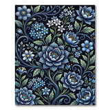Midnight Blue Peony Floral Area Rug