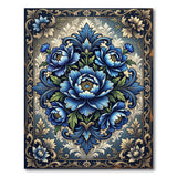 Ornate Blue Peony Vintage Area Rug