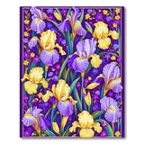 Vibrant Purple Yellow Iris Floral Area Rug