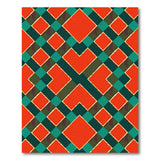 Vibrant Red Teal Geometric Diamond Area Rug