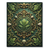 Ornate Green Leaf Baroque Frame Rug