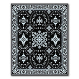 Black Persian Area Rug with Intricate Blue Motifs