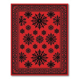 Red Snowflake Area Rug with Ornate Black Border