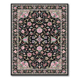 Black Persian Floral Area Rug with Pink Accents