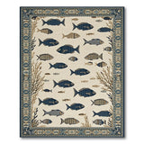 Navy Fish Coastal Area Rug with Cream Field