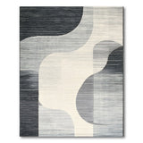 Abstract Curved Black White Area Rug