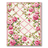 ODIKA Pink Rose Floral Trellis Washable Area Rug - Low Pile Non-Slip Vintage Romantic Carpet