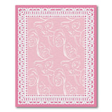 Pink Floral Vintage Rug with Lace Border