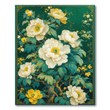 Floral Vintage Emerald Green White Peony Floral Area Rug