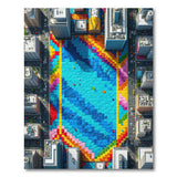 Vibrant Pixelated Urban Pool Area Rug