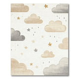 Beige and Neutral Dreamy Clouds Stars Nursery Area Rug