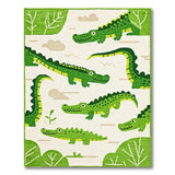 Playful Green Crocodile Kids Kids Cartoon Area Rug