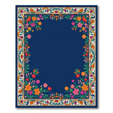 Vibrant Floral Border Navy Persian Area Rug