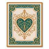 Ornate Teal Heart with Gold Filigree Area Rug