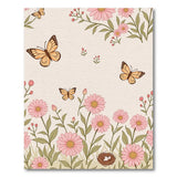 Pink Daisy Butterfly Floral Area Rug