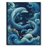 Whimsical Dolphin Pod Ocean Swirls Area Rug