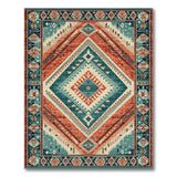 Teal Terracotta Geometric Southwestern Area Rug