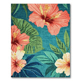 Blue Teal Hibiscus Floral Washable Area Rug