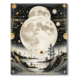 Cosmic Gold Moon Over Mountains Area Rug