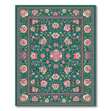 Emerald Green Peony Floral Persian Rug