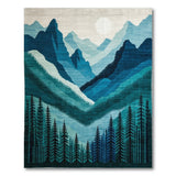 Teal Blue Mountain Peaks and Pine Forest Area Rug