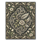 Ornate Black Ivory Floral Damask Area Rug