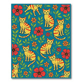 Playful Yellow Tabby Cats Flowers Area Rug