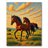 Galloping Chestnut Horses Sunset Prairie Rug