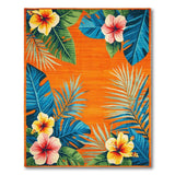 Vibrant Orange Hibiscus Palm Leaf Area Rug