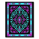 Ornate Teal Pink Floral Border Area Rug