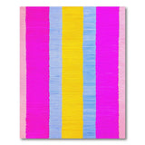 Vibrant Pink Blue Yellow Striped Area Rug