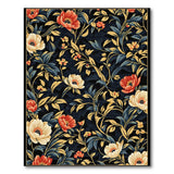 Red Poppy Anemone Floral Navy Area Rug