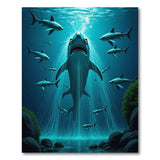Dramatic Shark Cascade Underwater Area Rug