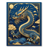 Majestic Navy Blue Dragon Gold Accent Area Rug