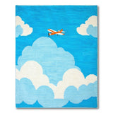 Pixel Airplane Soaring Blue Sky Clouds Kids Rug