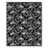 Stylized Bird Silhouette Black White Area Rug