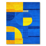 Bold Blue Yellow Curved Geometric Area Rug