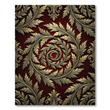 Red Gold Baroque Acanthus Leaf Area Rug