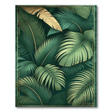 Emerald Green Palm Leaf Area Rug with Gold Frame