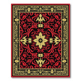 Ornate Red Floral Persian Area Rug with Gold Border