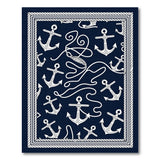 Navy Nautical Anchor Rope Area Rug