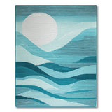 Teal Moon Over Waves Abstract Area Rug
